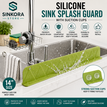 Silicone Sink Splash Guard with Suction Cups – 14 Inch Water Splash Protector
