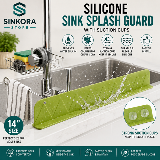 Silicone Sink Splash Guard with Suction Cups – 14 Inch Water Splash Protector
