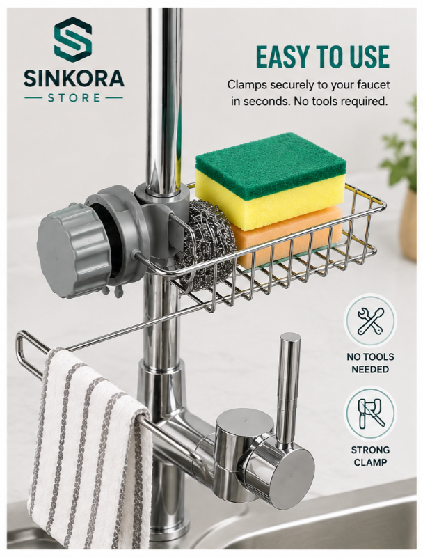 Stainless Steel Faucet Sponge Holder & Sink Organizer