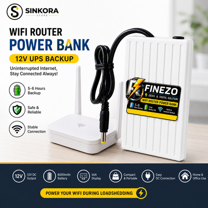 Finezo WiFi Router Power Bank 12V 6000mAh – Mini Router UPS with Volt Display