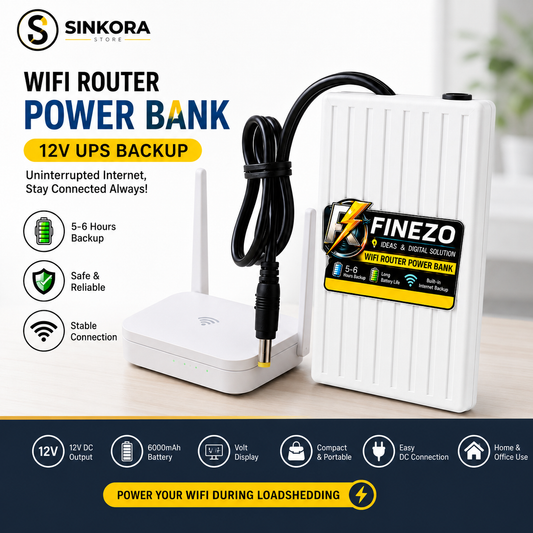 Finezo WiFi Router Power Bank 12V 6000mAh – Mini Router UPS with Volt Display