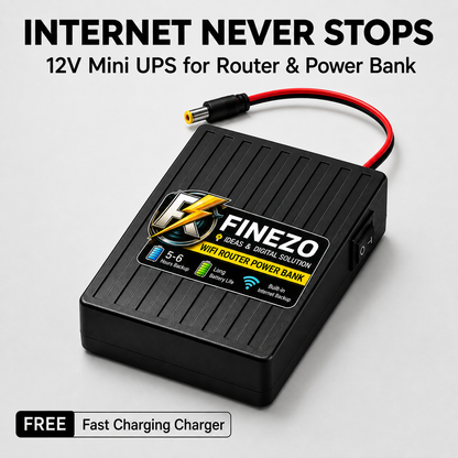 Finezo WiFi Router Power Bank 12V 6000mAh – Mini Router UPS with Volt Display