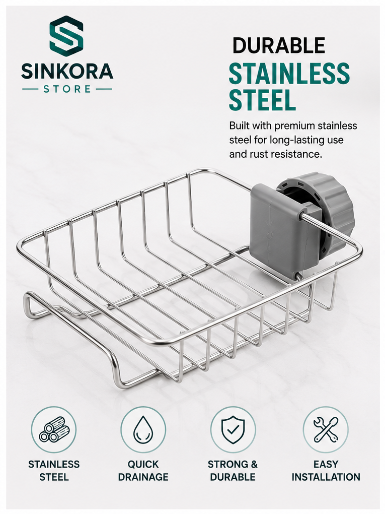 Stainless Steel Faucet Sponge Holder & Sink Organizer